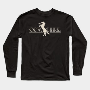 "Cowgirl" with Rearing Stallion Horse Silhouette Design Long Sleeve T-Shirt